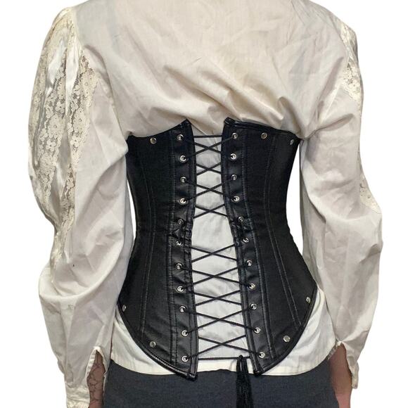 Faux Leather and Lace Studded Gothic Vampire Upcycled Underbust Corest - Picture 10 of 11